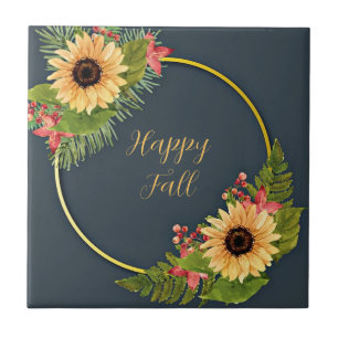 Herbstlicher Blumenrahmen mit anpassbarem Text Fliese