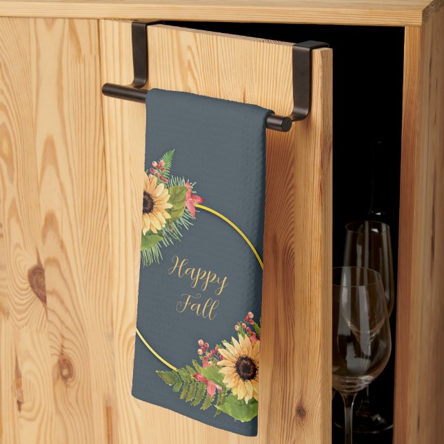 Herbstlicher Blumenrahmen mit anpassbarem Text Geschirrtuch (Drittel gefaltet)