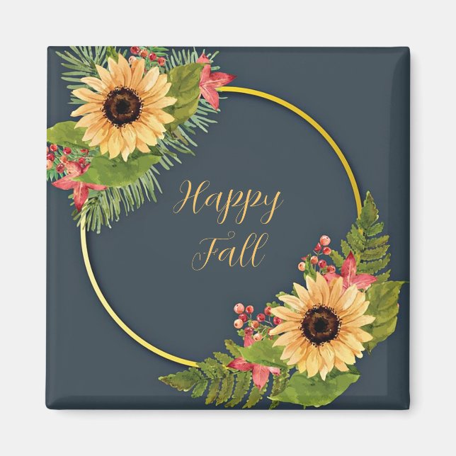Herbstlicher Blumenrahmen mit anpassbarem Text Magnet (Vorne)