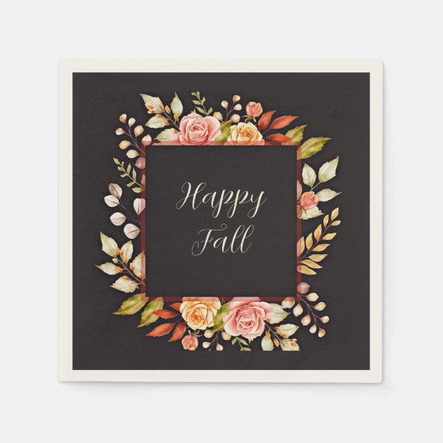 Herbstlicher Blumenrahmen mit anpassbarem Text  Serviette (Vorderseite)
