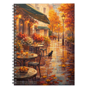 Herbstlicher Café-Spaziergang mit Katze   Cozy Par Notizblock
