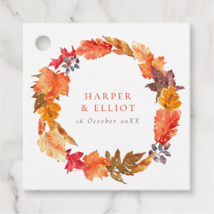 Herbstlicher Orangen-Blätter-Kranz für eine Hochze Geschenkanhänger