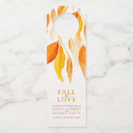 Herbstlicher Orangenwein im Liebe Blätter Hochzeit Flaschenanhänger