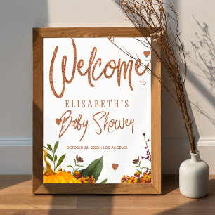 Herbstlicher rostiger Blumen-Babyshower-Willkommen Poster