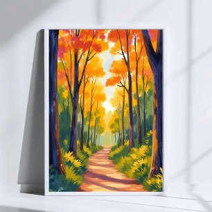 Herbstlicher Waldweg   Aquarell der Herbstfoliage Poster