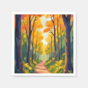 Herbstlicher Waldweg Aquarell Herbstlaub Serviette
