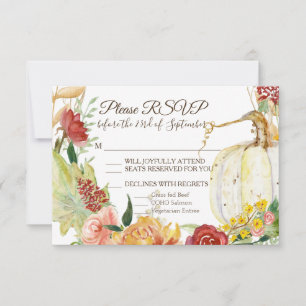 Herbstlicher weißer Kürbis-Blumen-Burgunder-Kranz  RSVP Karte
