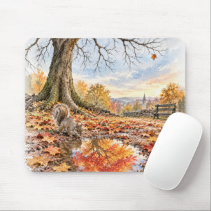Herbstliches Eichhörnchen mit Spiegelung in einer  Mousepad