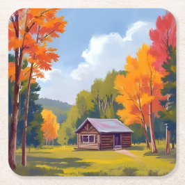 Herbstliches Heim Lakeside Cottage Rechteckiger Pappuntersetzer
