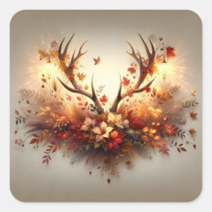 Herbstliches Hirschgeweih-Bouquet Quadratischer Aufkleber