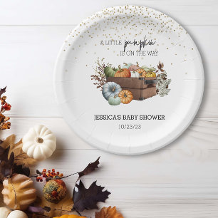 Herbstliches kleine Kürbis-Aquarell-Baby-Shower  Pappteller