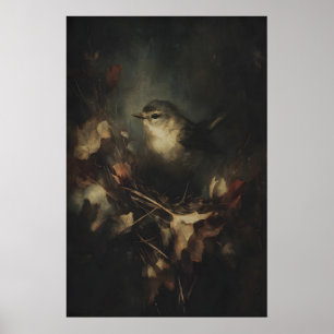 Herbstliches kleines Zaunkönig-Vogel-Kunst-Printab Poster