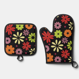 Herbstliches nahtloses Blumenmuster Ofenhandschuh & Topflappen-Set