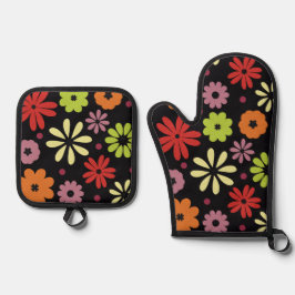 Herbstliches nahtloses Blumenmuster Ofenhandschuh & Topflappen-Set