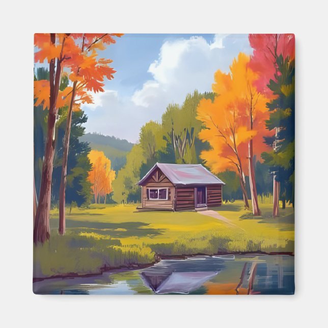 Herbstliches Zuhause Seeufer Cottage Magnet (Vorne)