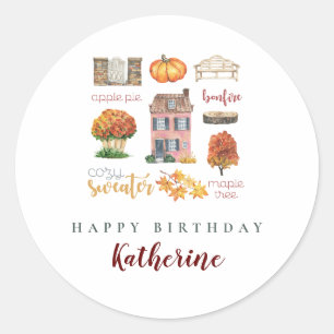 Herbstlieblingsstücke Whimsical Rustic Geburtstags Runder Aufkleber