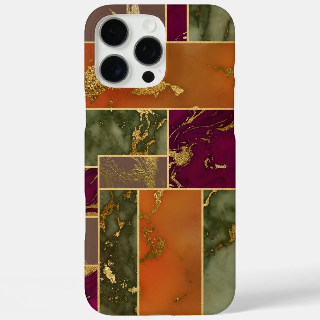 Herbstluxus | Geometrisches Gold Jewel Tone Marmor iPhone 16 Pro Max Hülle (Rückseite)