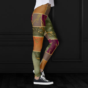 Herbstluxus   Geometrisches Gold Jewel Tone Marmor Leggings