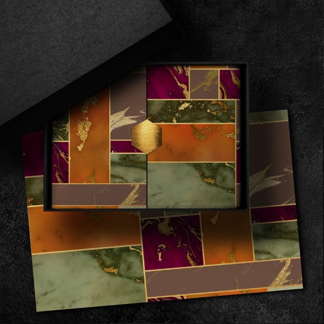 Herbstluxus | Geometrisches Gold Jewel Tone Marmor Seidenpapier (Von Creator hochgeladen)