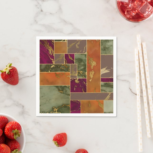 Herbstluxus | Geometrisches Gold Jewel Tone Marmor Serviette (Beispiel)