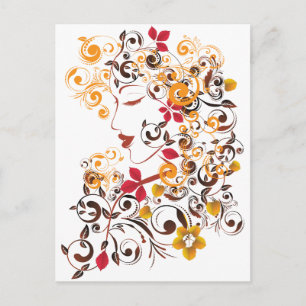 Herbstmädchen mit Blumenmotiv 8 Postkarte