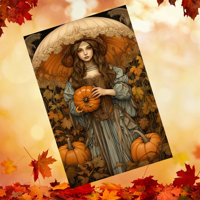 Herbstmädchen mit Dach Pumpkin Fall Decoupage Seidenpapier (Von Creator hochgeladen)