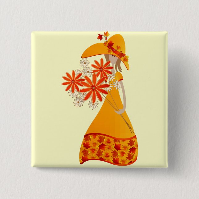 Herbstmädchen mit Herbst-Blume Button (Vorderseite)