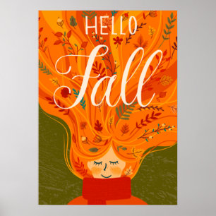 Herbstmädchen Rotes Haar, Blätter Poster