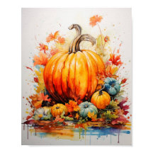 Herbstmagie: Pumpkins in lebhafter Wasserfarbe