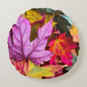 Herbstmapfelblatt bunt Herbstorange lila Rundes Kissen