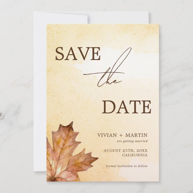 Herbstmapfelleaf Brunt Orange Wasserfarbe Save The Date (Vorderseite)