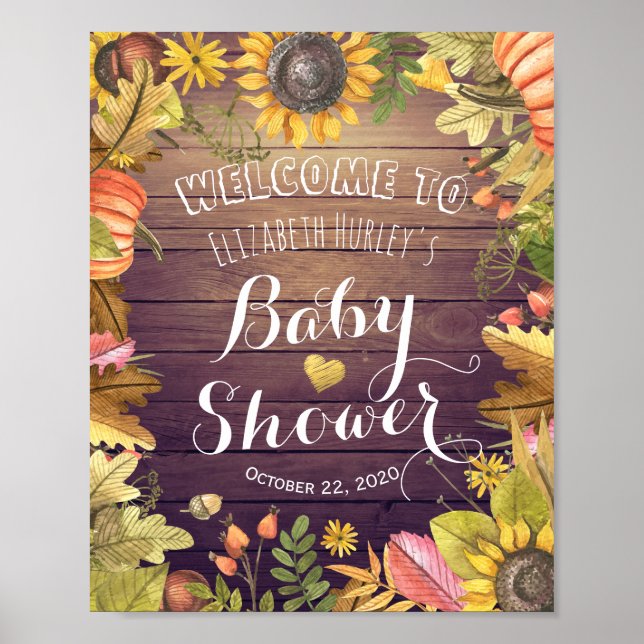 Herbstmaple Blätter & Pumpkin Baby Dusche Herzlich Poster (Vorne)