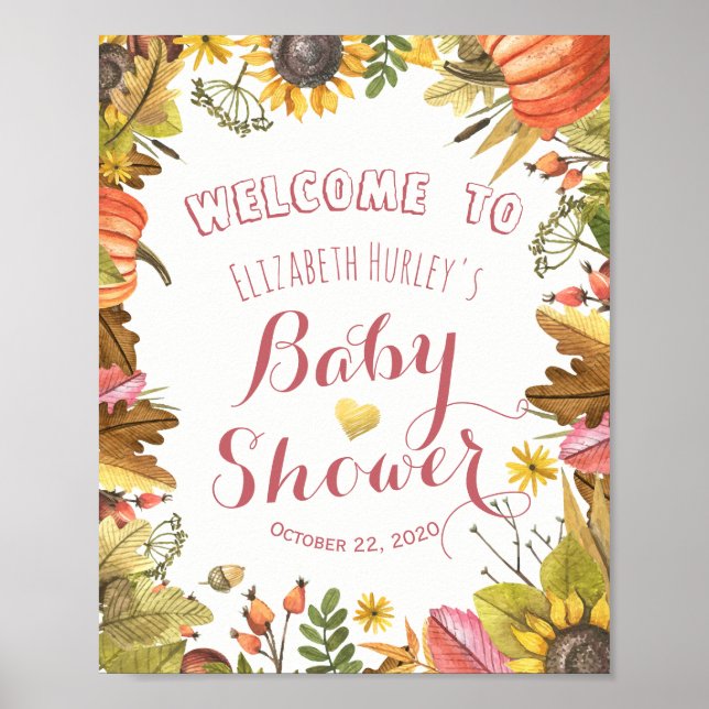 Herbstmaple Blätter & Pumpkin Baby Dusche Herzlich Poster (Vorne)