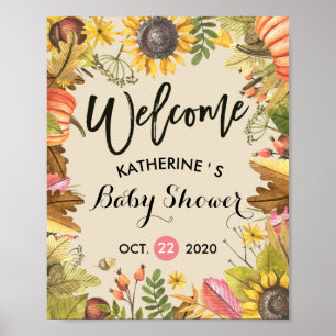 Herbstmaple Blätter & Pumpkin Baby Dusche Herzlich Poster