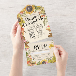 Herbstmaple Blätter Pumpkin Sonnenblumen Hochzeit All In One Einladung
