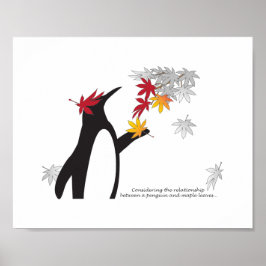 Herbstmaple-Blätter und Niedlicher Funny Pinguin Poster