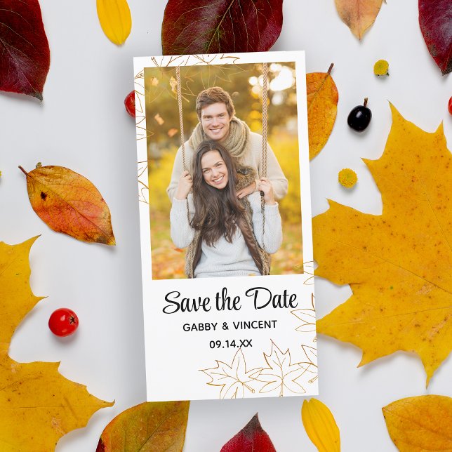 Herbstmaple Leaf Edge Wedding Save the Date (Fall in Love with this autumn leaves save the date photo card.)