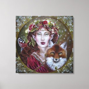 Herbstmärchen mit einem Fuchs-Leinwand Leinwanddruck