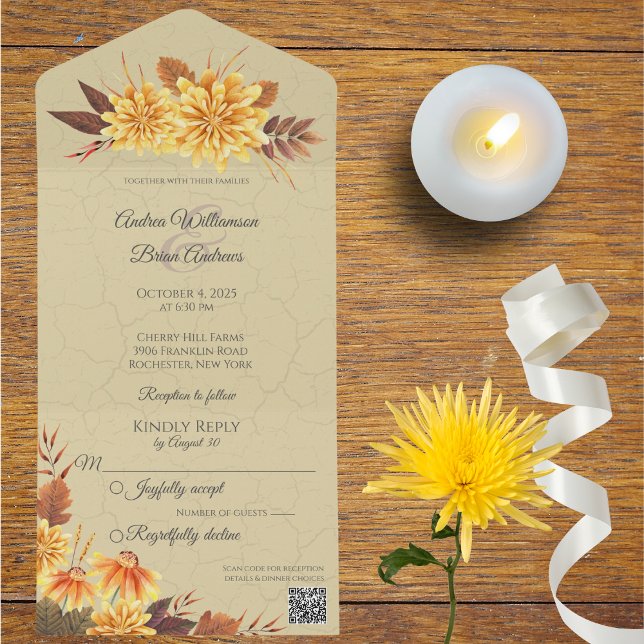 Herbstmassen mit QR-Code All In One Einladung (Available without QR code or with or without dinner options. )