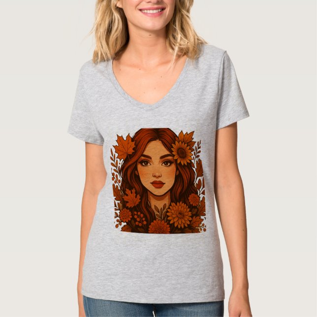 Herbstmaus - Frauen mit Herbstgeburten Blume T-Shirt (Vorderseite)
