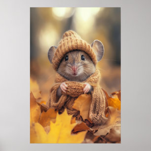 Herbstmaus-Kunstposter, gemütliche Herbst-Outfit, Poster