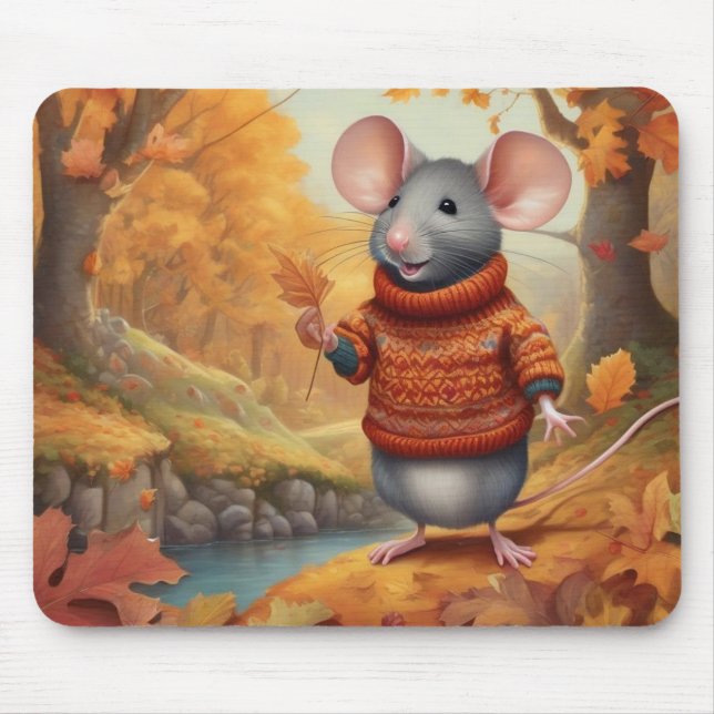 Herbstmäuse mit gemütlichem Pullover und Blätter M Mousepad (Vorne)