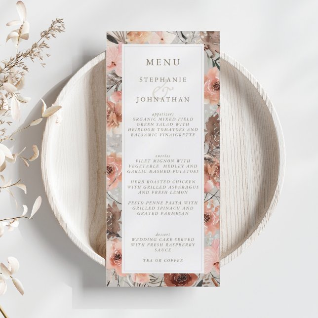 Herbstmenü Watercolor Boho Wedding Menükarte (Autumn Watercolor Boho Wedding Menu)