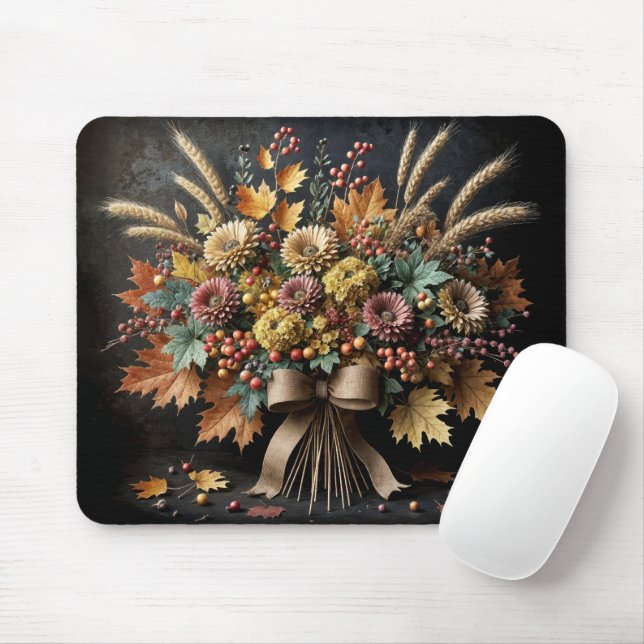 Herbstmuschel mit Weizenhalmen Mousepad (Mit Mouse)