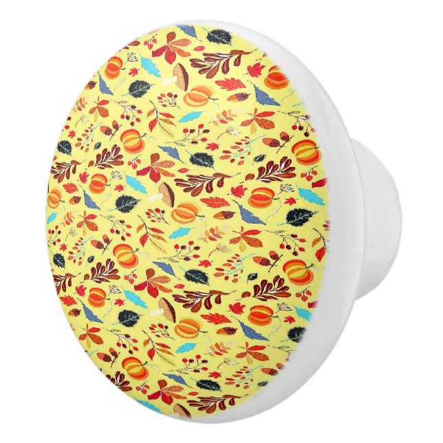 Herbstmuster auf Gelb Keramikknauf (Rechts)