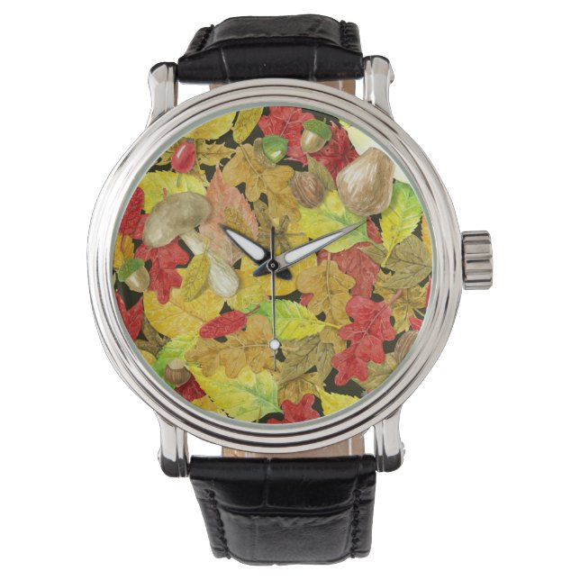 Herbstmuster der Wasserfarbe Armbanduhr (Vorderseite)