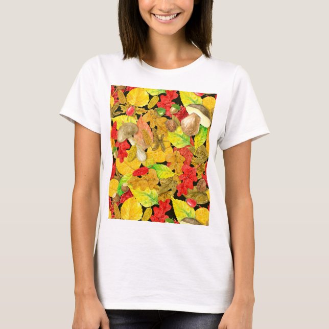 Herbstmuster der Wasserfarbe T-Shirt (Vorderseite)