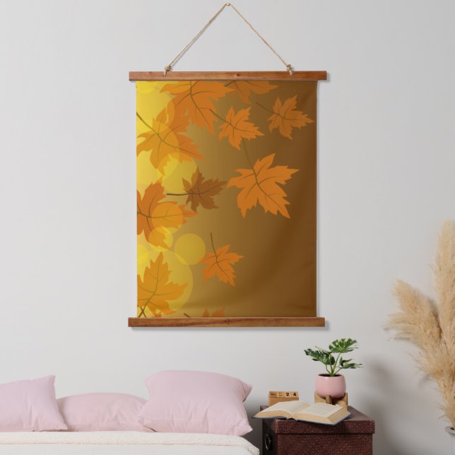 Herbstmuster mit abfallenden Ahorn-Blätter und Buc Wandteppich Mit Holzrahmen (Schlafzimmer)