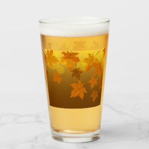 Herbstmuster mit fallenden Ahornblättern und Bokeh Glas
