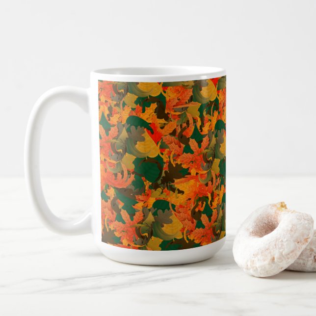 Herbstmuster mit fallenden Blättern Kaffeetasse (Mit Donut)